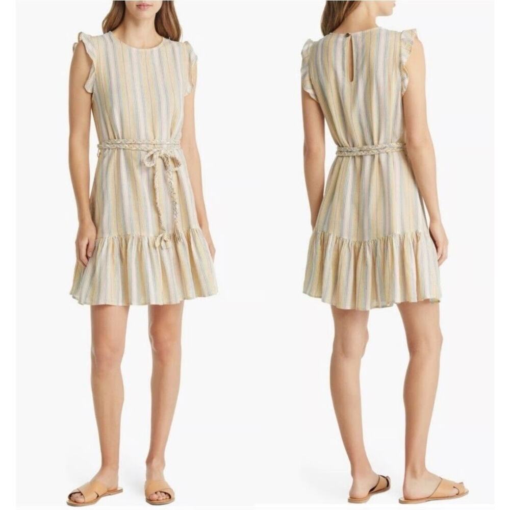 NWT Marine Layer Sz S Laney Multicolor Striped Belted Beachy Ruffle Mini Dress